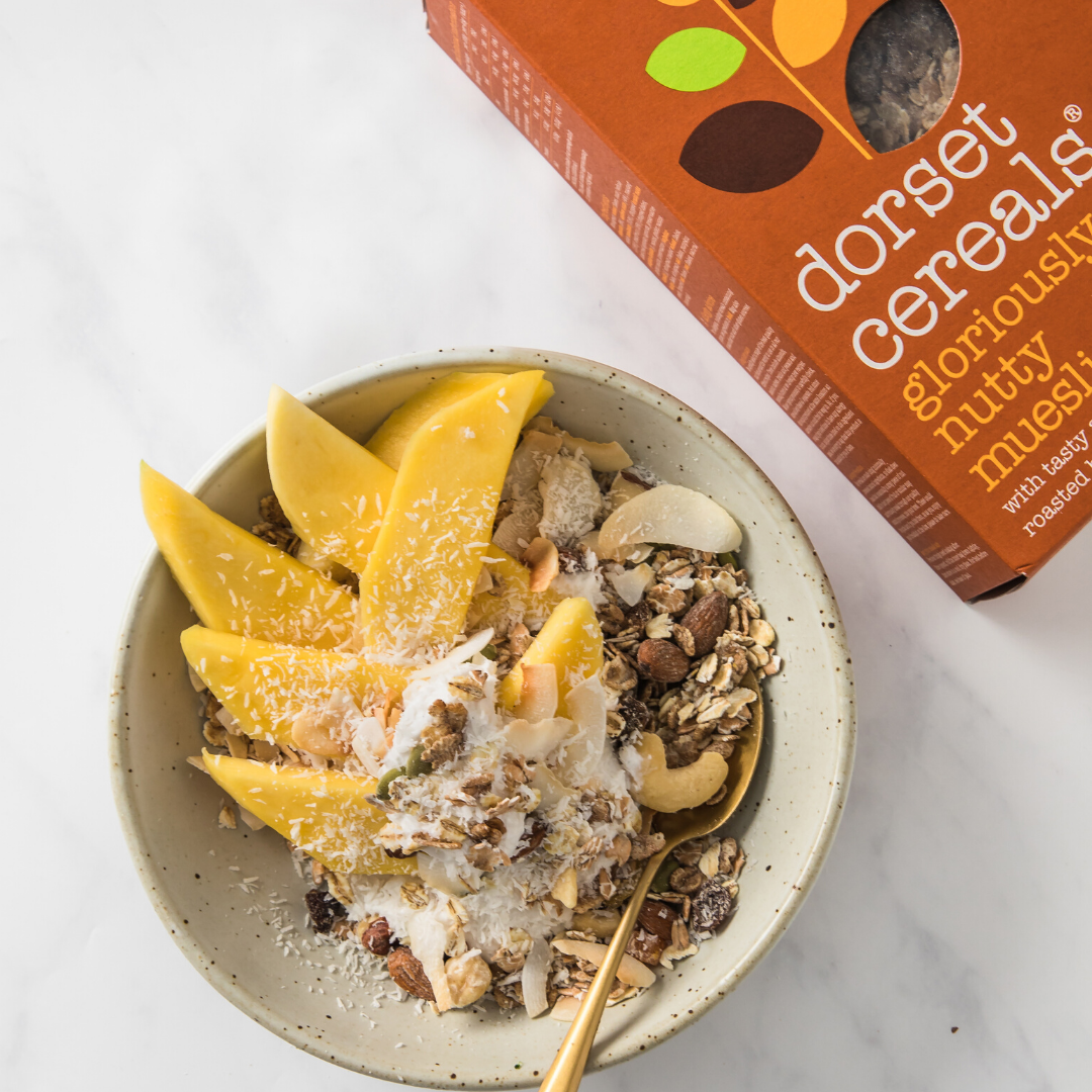 tropical mango and coconut muesli bowl Dorset Cereals