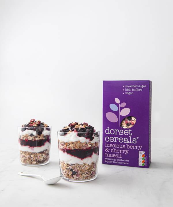 Easy vegan Berry & Cherry muesli parfaits